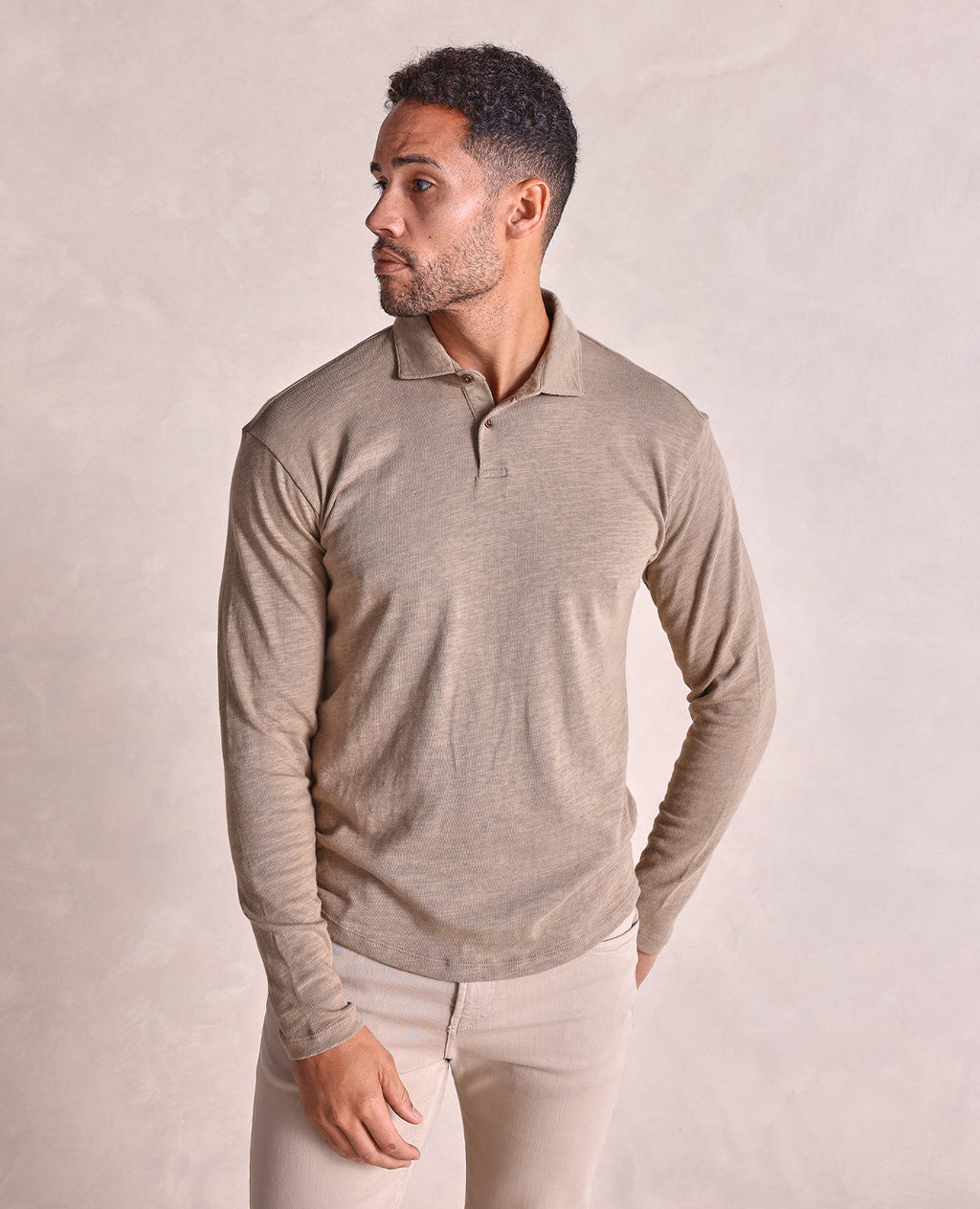 The Mercer - Distressed LS Polo - Tan